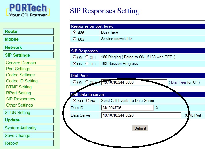 Portech MV-370 - CallDataServer section